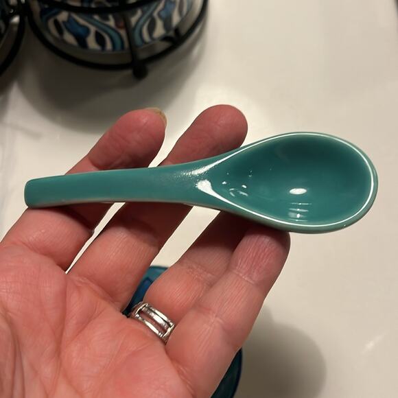 Relish jar condiment with stand and spoons handcrafted India - Picture 5 of 7